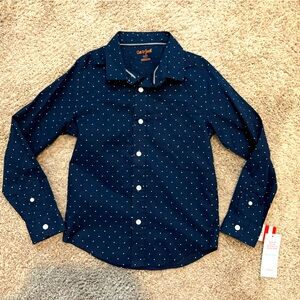 Cat & Jack Dark Blue Shirt with White Polka Dots NWT